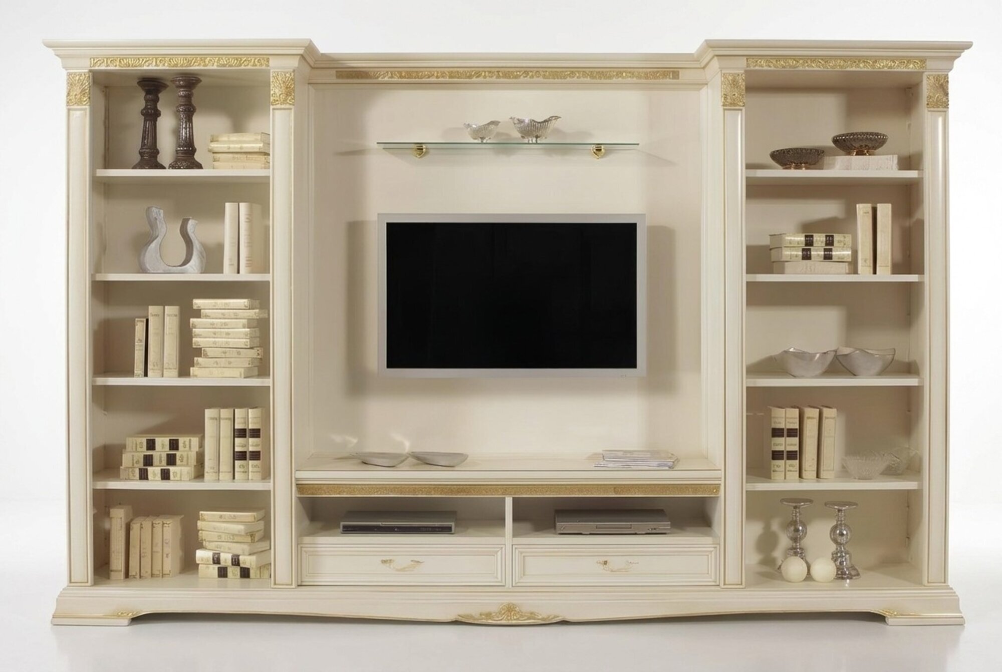 Wohnwand TV-Wand Massivholz Stil Klassische Italienische Wohnzimmer MÃ¶bel