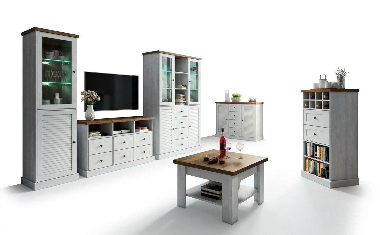 Wohnwand Wohnzimmer Set Vitrine Lowboard Wandregal 3tlg Set WohnwÃ¤nde Holz Neu
