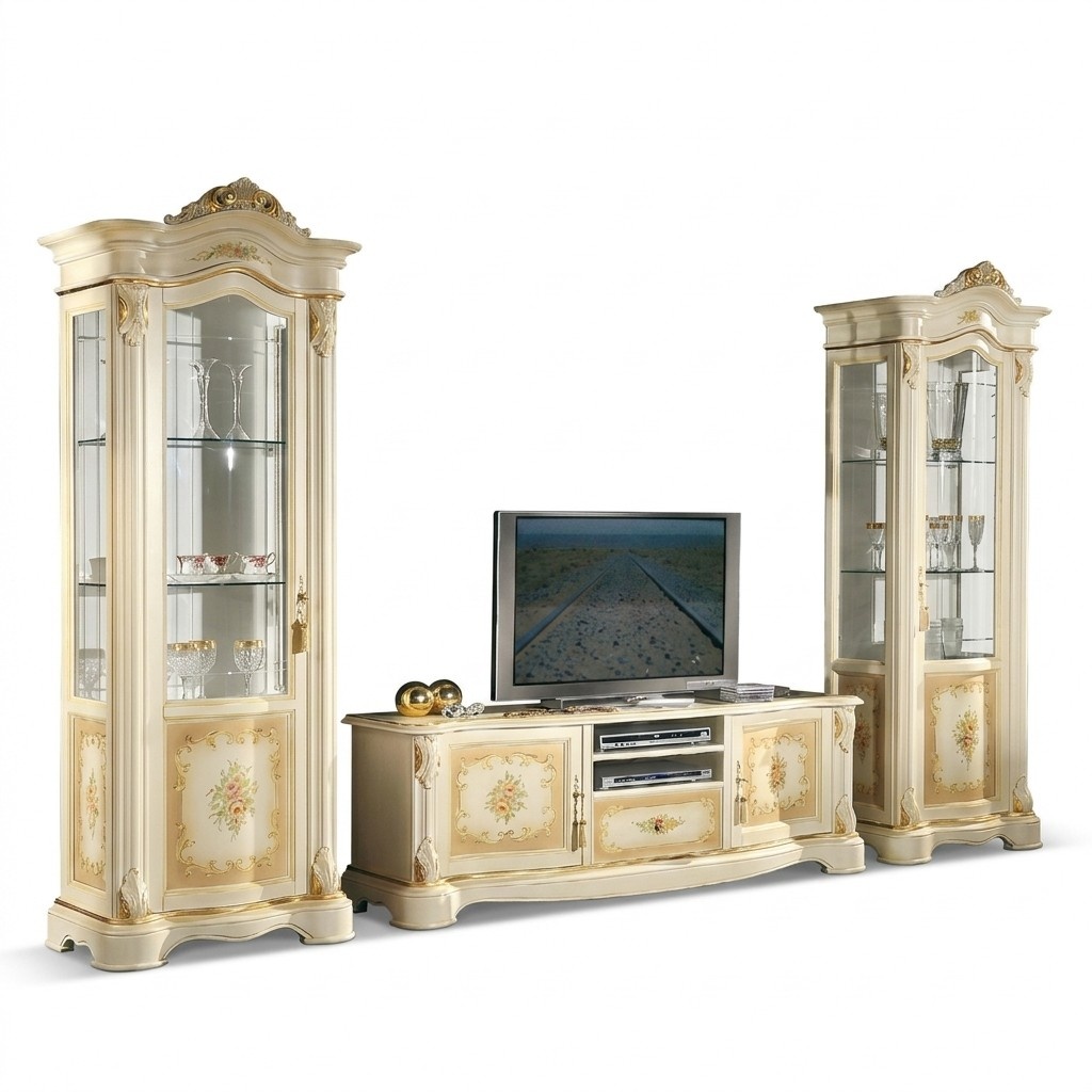 Wohnzimmer 2x Vitrine Wohnwand SchrÃ¤nke TV Design Vitrinen 3tlg. Schrank Set