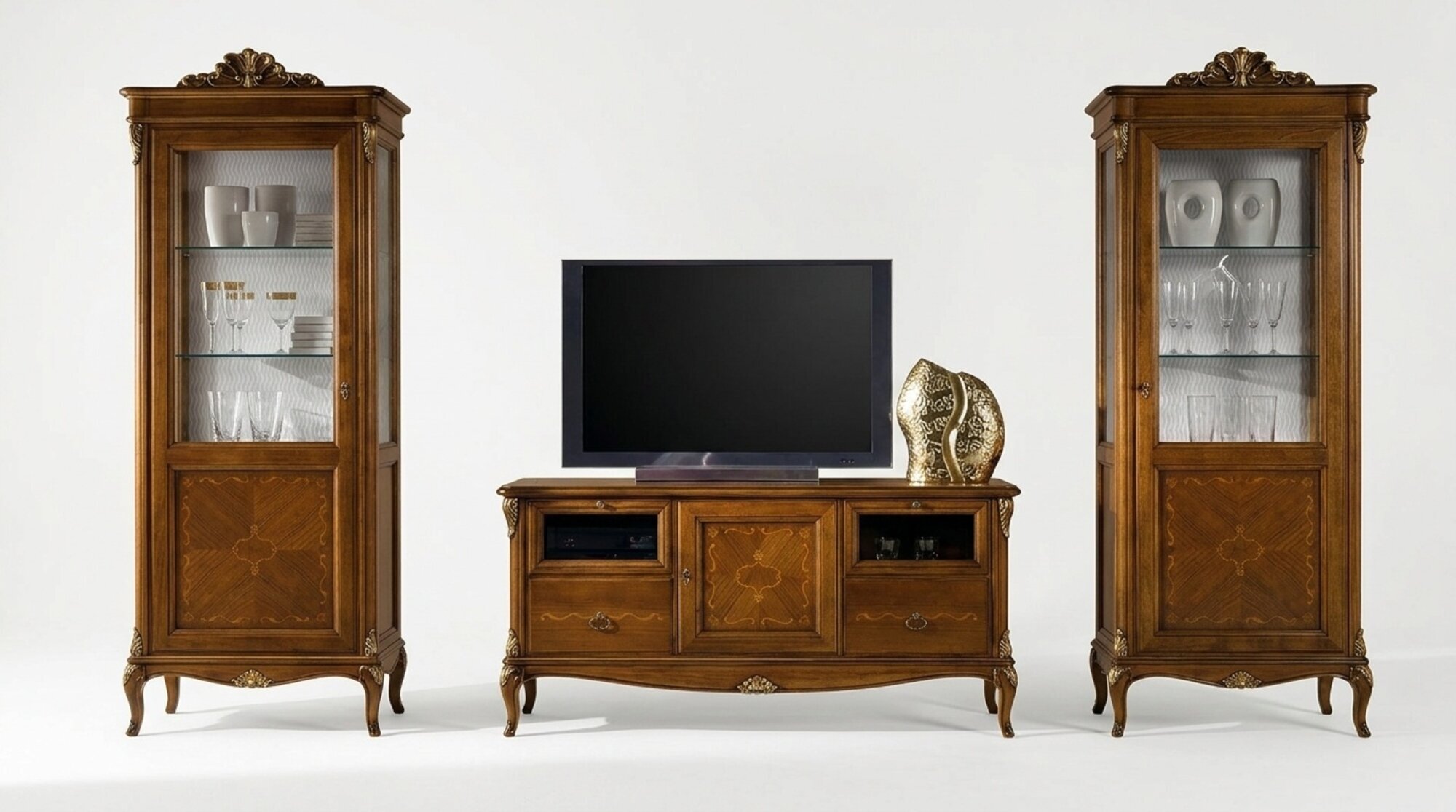 Wohnzimmer 2x Vitrine Wohnzimmer SchrÃ¤nke Design tv Modern Vitrinen Set 3tlg