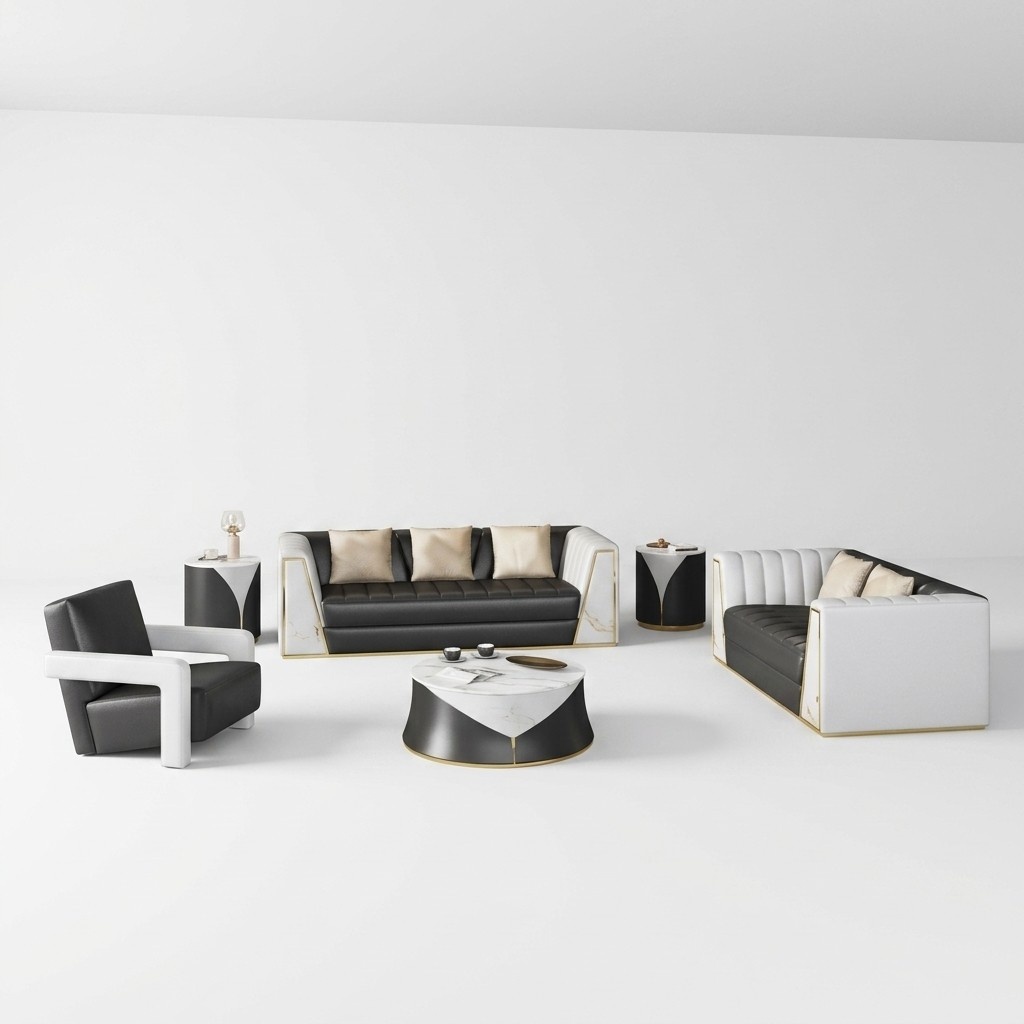 Wohnzimmer 4tlg.Sofagarnitur 3+2+1Sitzer Sitze mit Lederbezug Couchtisch