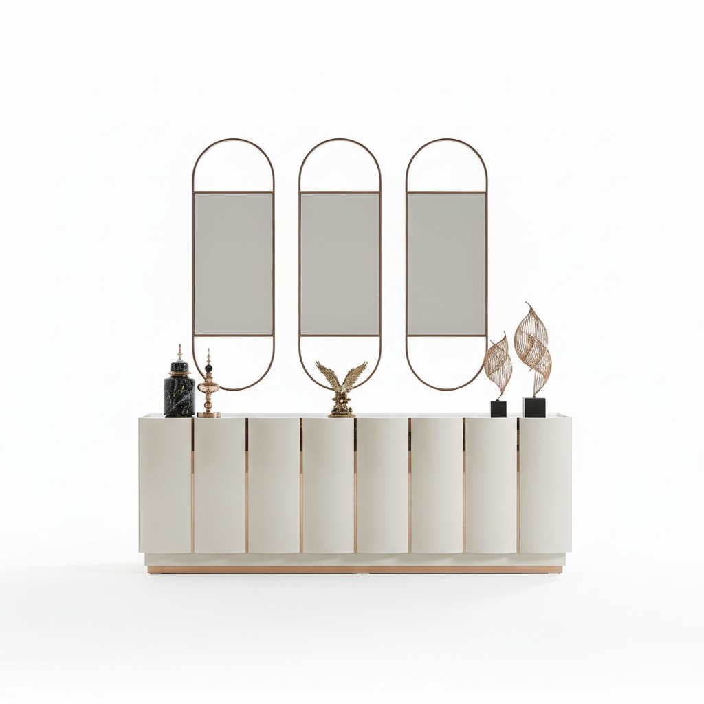 Wohnzimmer Anrichte weiÃ Spiegel Material Holz mit Metall Stil Modern