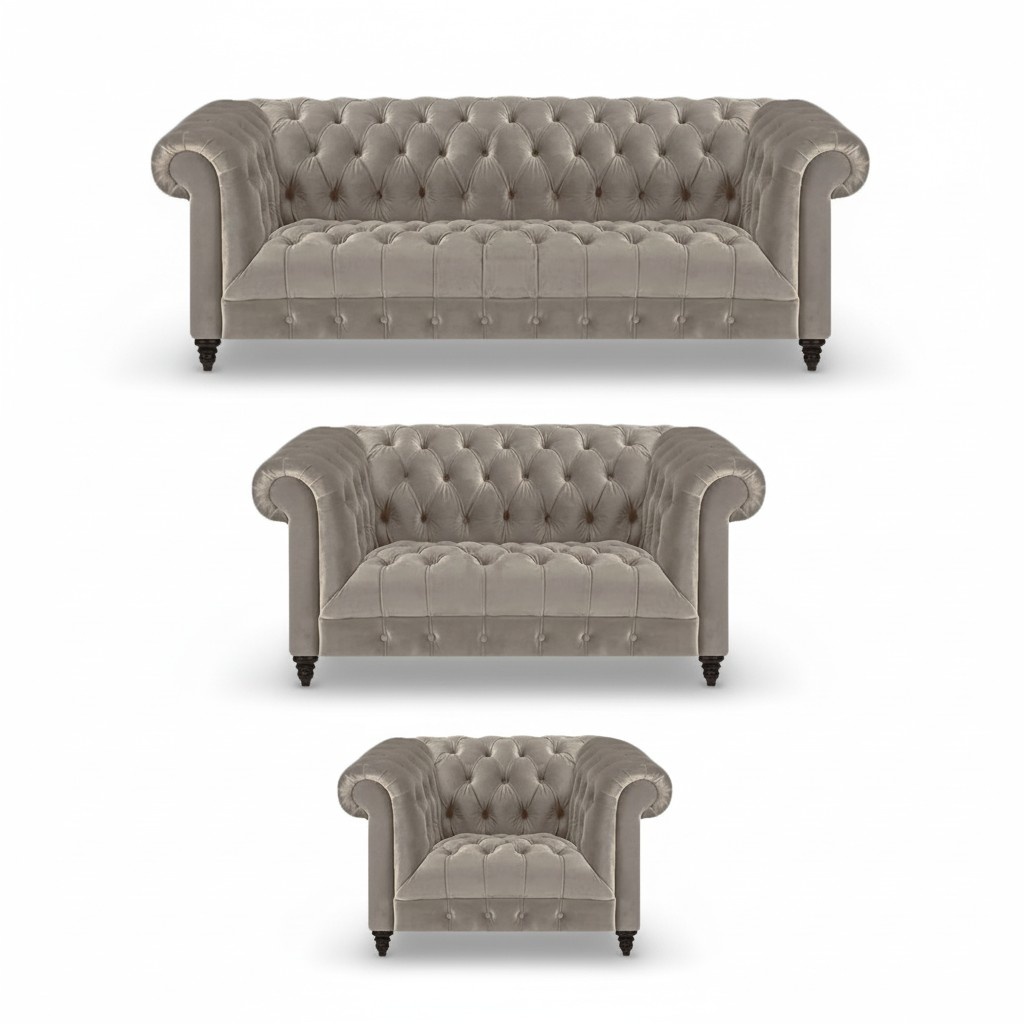 Wohnzimmer Chesterfield Komplett 3tlg Sofas Couch Grau Sessel Neu PolstermÃ¶bel