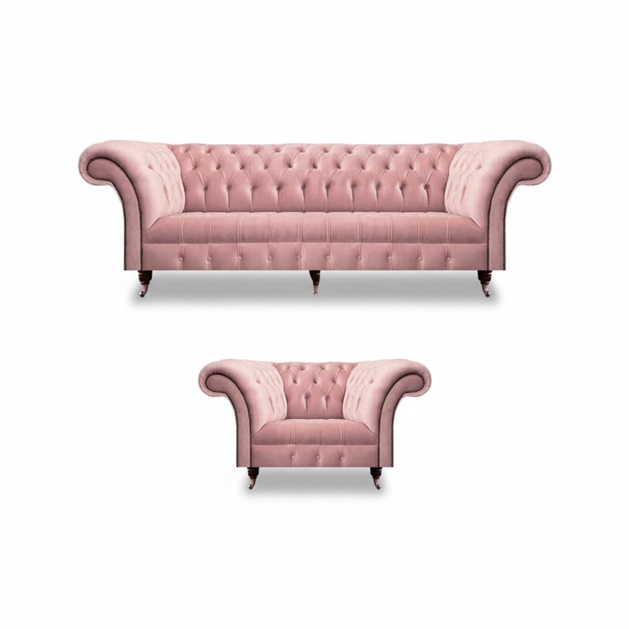 Wohnzimmer Chesterfield Sofa Couch Dreisitze PolstermÃ¶bel Sessel Rosa Komplett