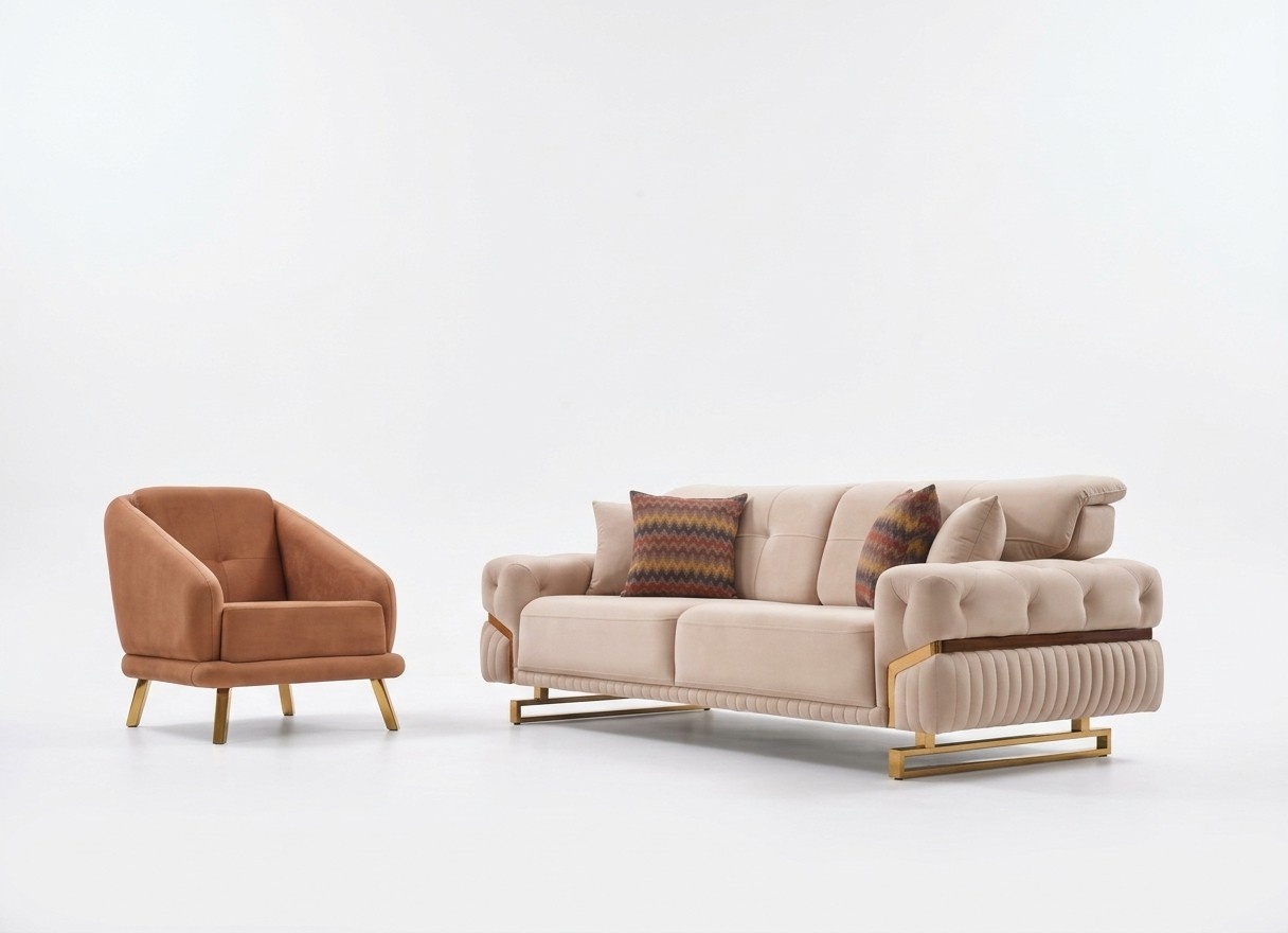Wohnzimmer Couchgarnitur Sessel Dreistzer Komplettes MÃ¶bel Set Design 3+1