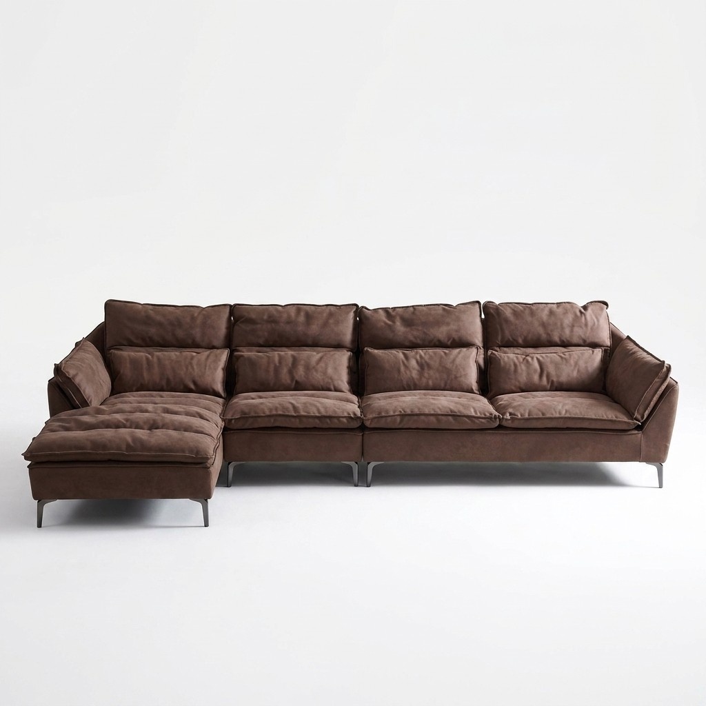 Wohnzimmer Design Ecke Textil Leder Braun Luxus Sofa Couch Polsterung L-Form Neu