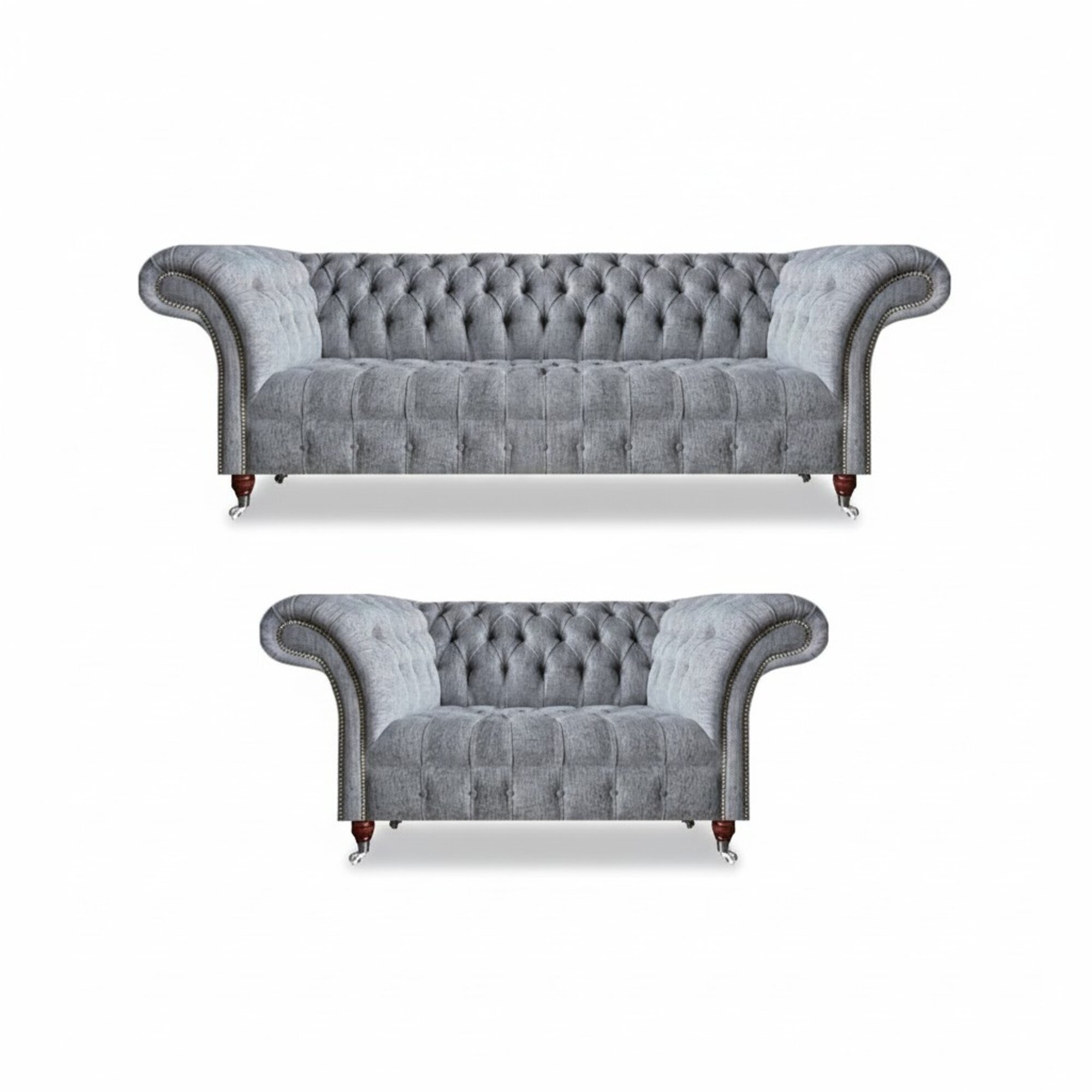 Wohnzimmer Garnitur 2x Sofas Grau Komplett Chesterfield Design MÃ¶bel