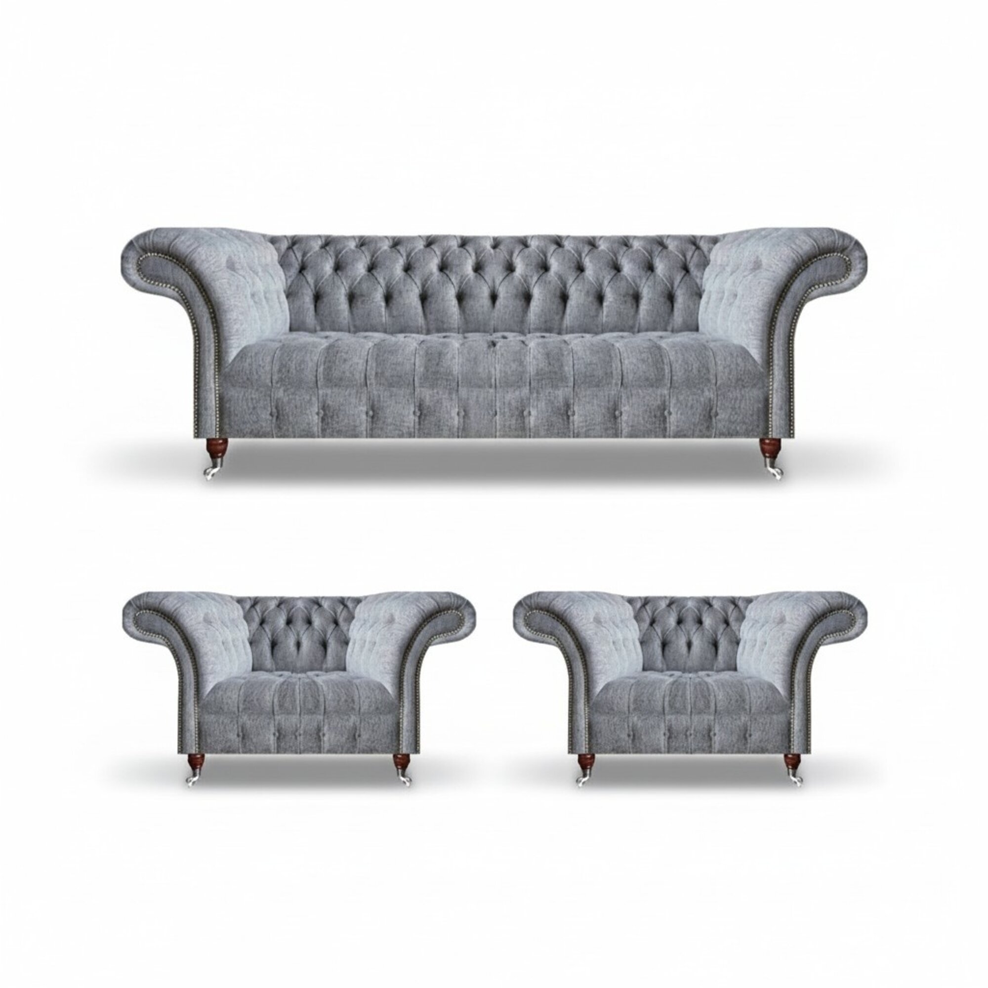 Wohnzimmer Grau Sofagarnitur 3tlg Chesterfield Polstersofa Design MÃ¶bel
