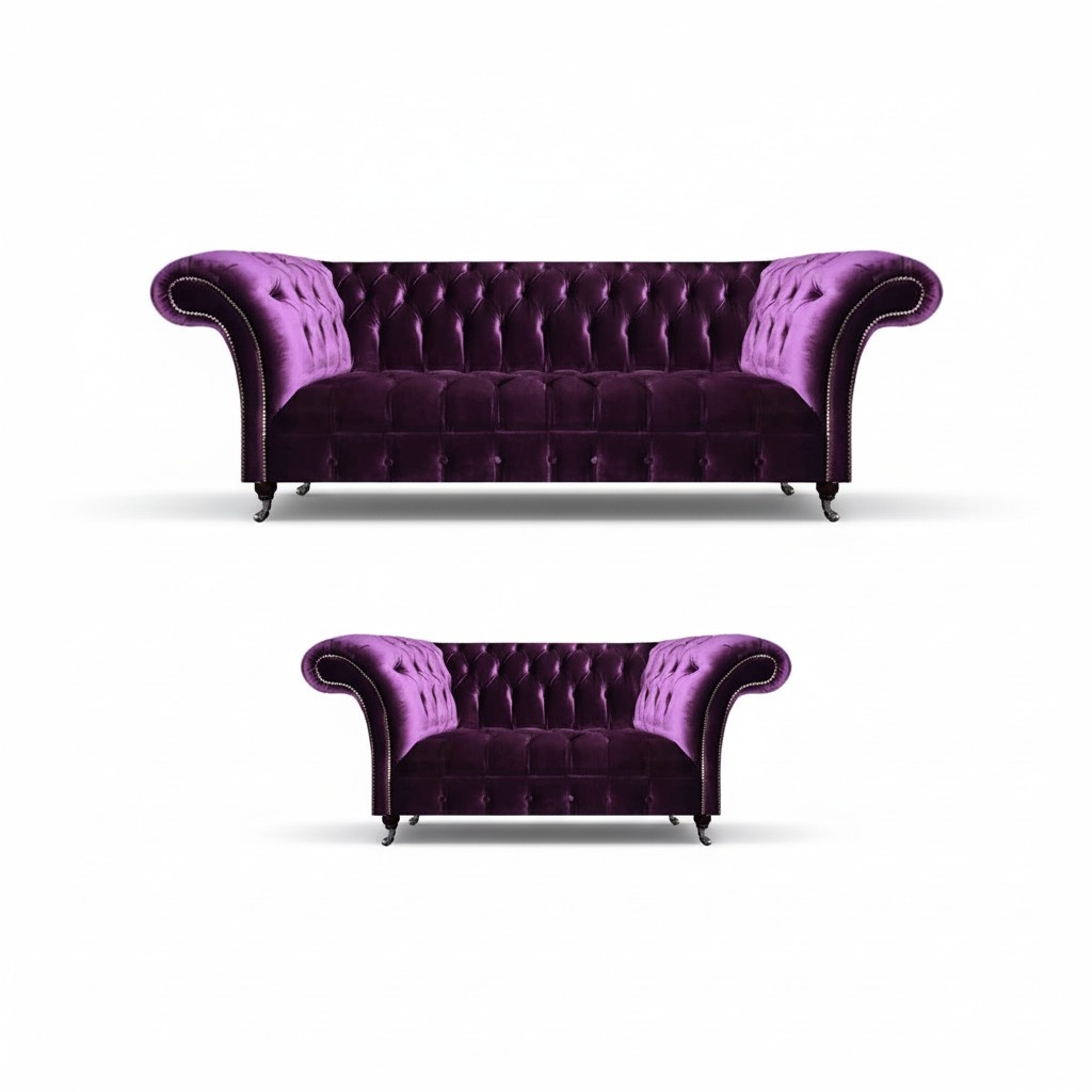 Wohnzimmer Lila Chesterfield Sofagarnitur Moderne Textilcouchen 2tlg