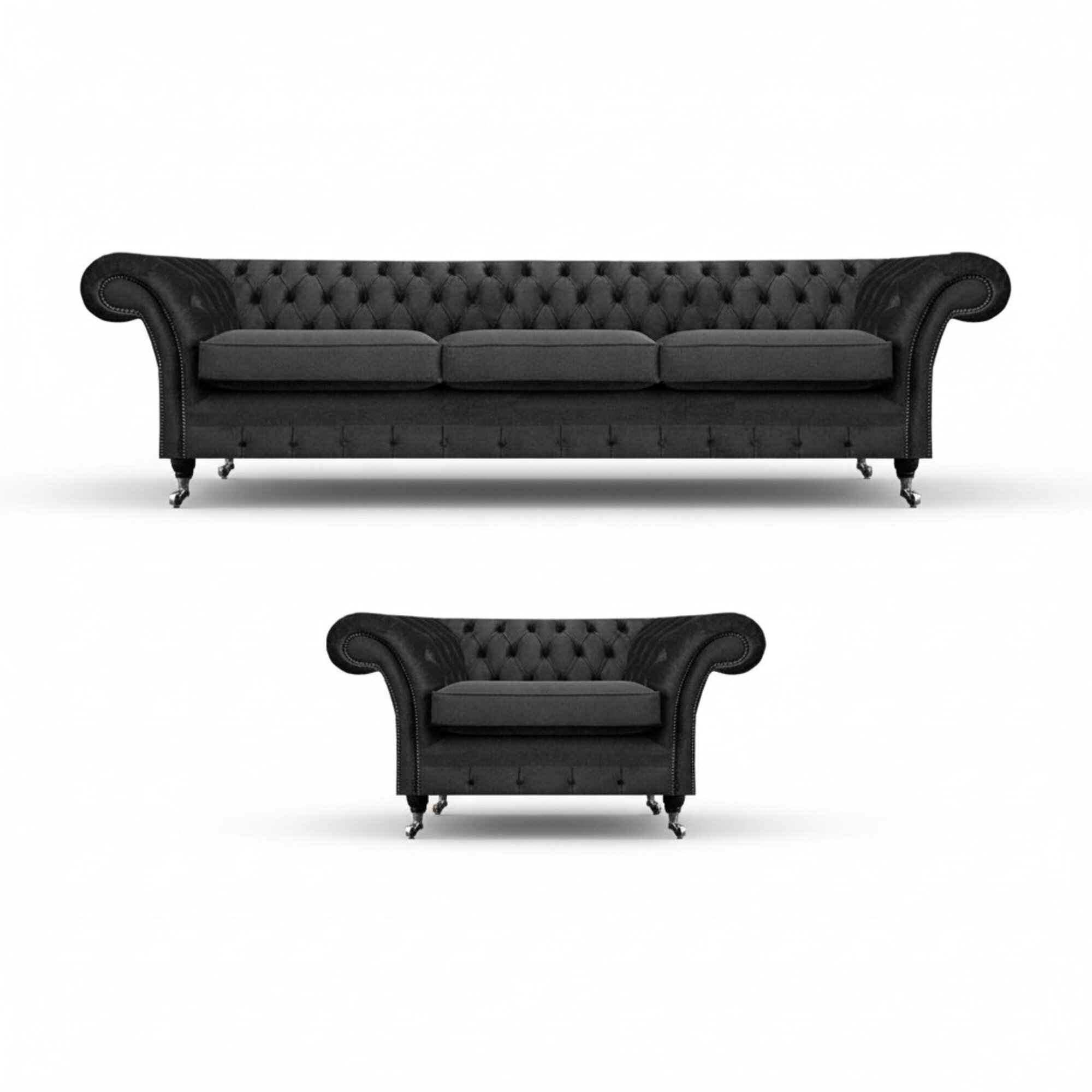 Wohnzimmer PolstermÃ¶bel Schwarz Dreisitze Sofa 3+1 Sessel Chesterfield