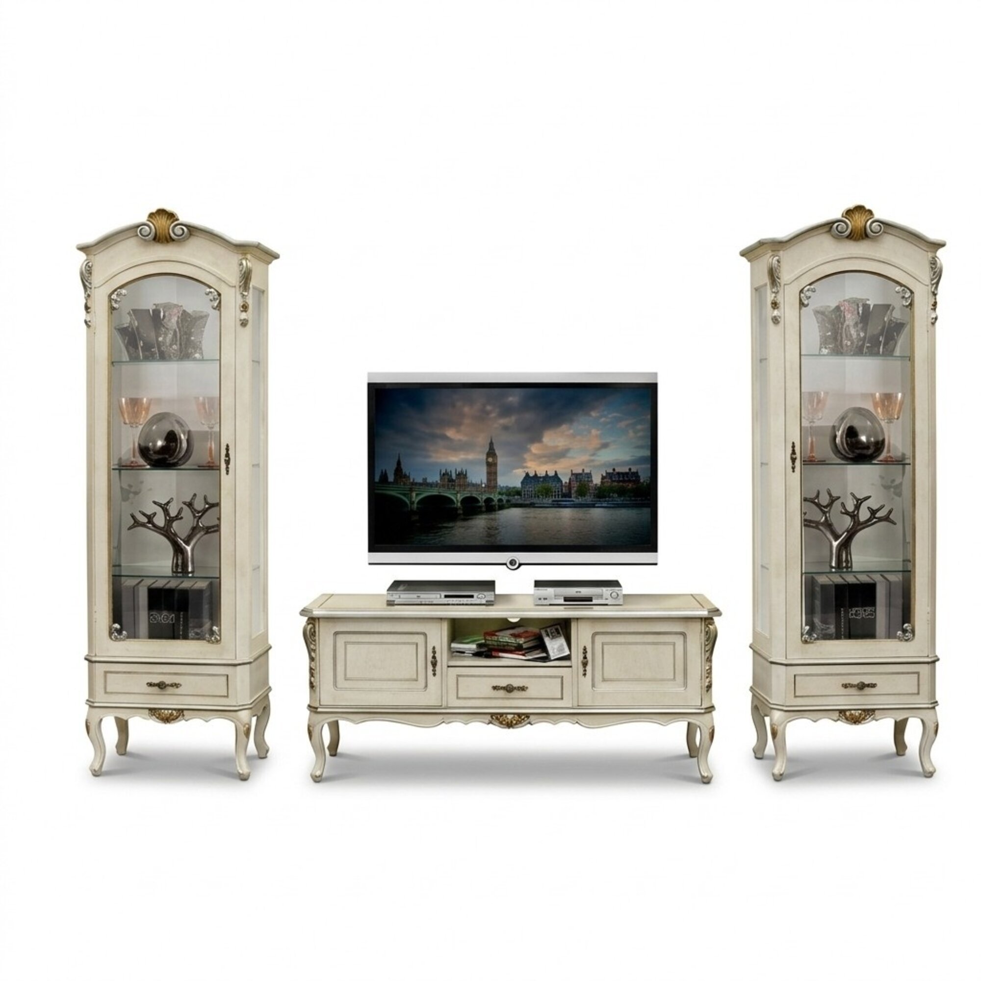 Wohnzimmer Schrank Wohnwand 3tlg rtv 2x Vitrine Design Italien MÃ¶bel Barock Stil