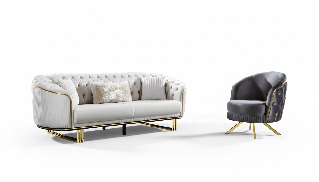 Wohnzimmer Set 2tlg 3+1 Sofa Sessel Textil Chesterfield Sitzgarnitur