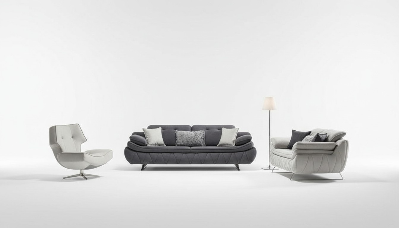 Wohnzimmer-Set 3tlg Schwarz WeiÃ 2x Sofas mit Sessel Modern Design Textil