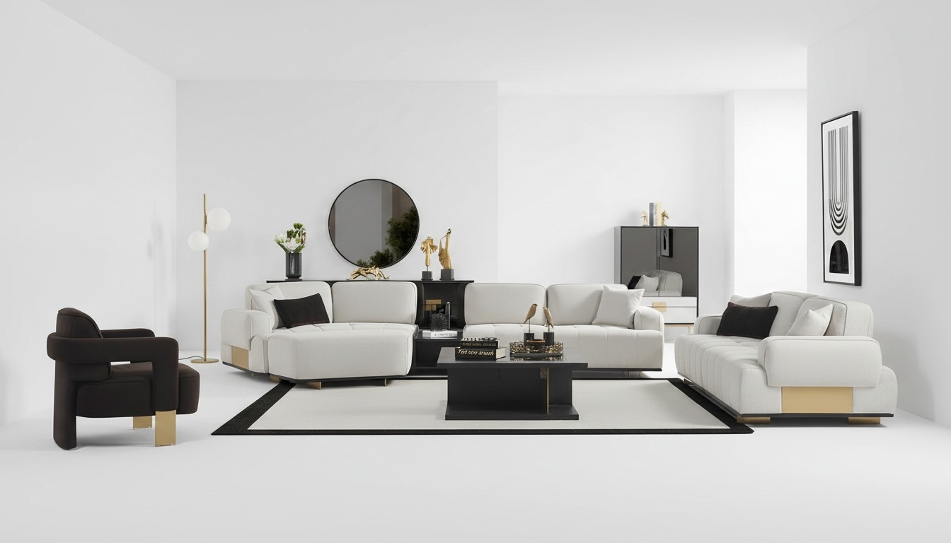 Wohnzimmer set Ecksofa L-form 3+1 Sitzer Sofa Couchgarnitur MÃ¶bel Sofas
