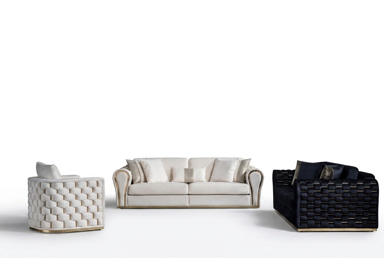 Wohnzimmer Sitzgruppe Luxus Dreisitzer Sessel Designer WeiÃes Set 3tlg