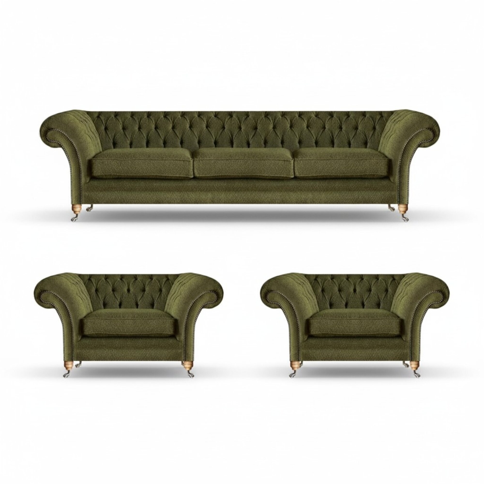 Wohnzimmer Sofagarnitur 3tlg GrÃ¼n Stoff Dreisitze Sofa 2x Sessel Chesterfield