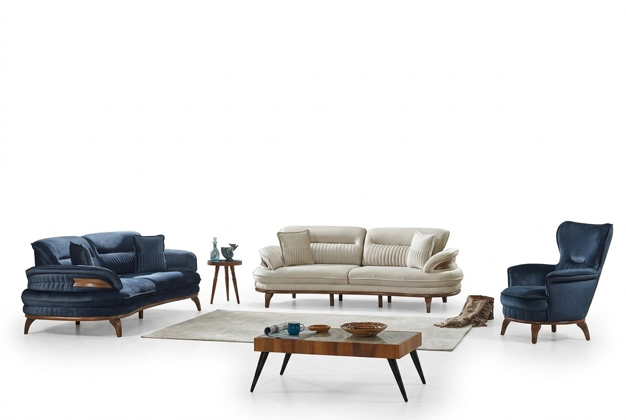 Wohnzimmer Sofagarnitur 3tlg Textil 2x Sofas 3 Sitzer Modern Sessel Luxus MÃ¶bel