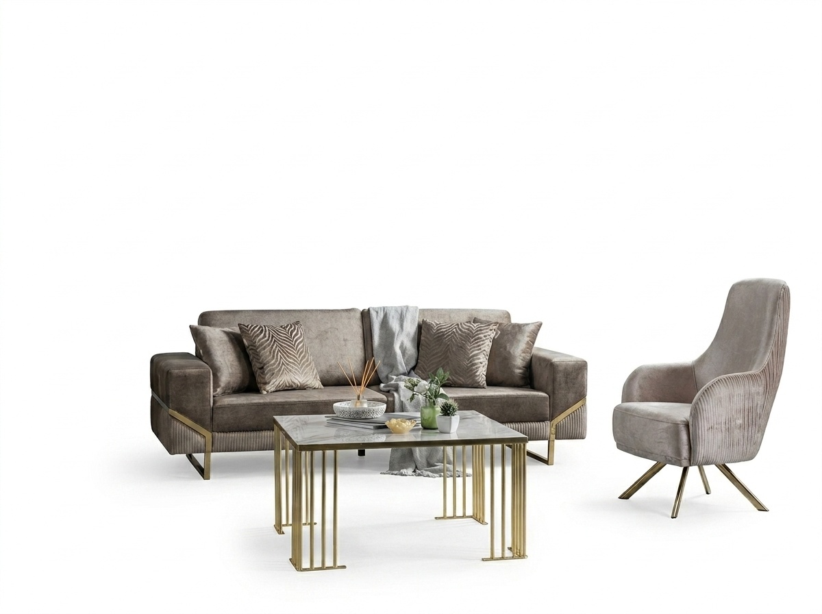 Wohnzimmer Sofagarnitur Braun Dreisitzer Sessel Luxus Couch Set 3 1 Sitzer