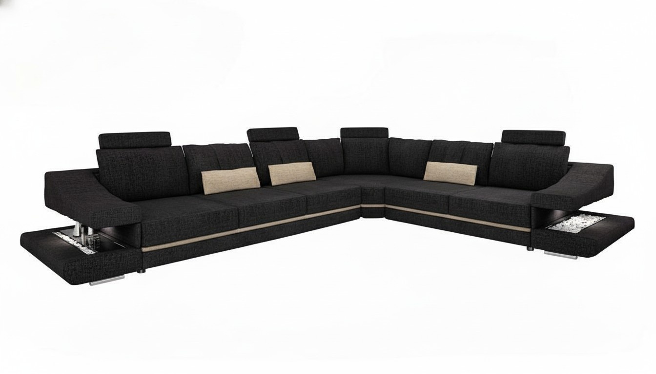 Wohnzimmer Textil Schwarz Sofa Sofas L-FormSitz Farbe Ecksofa Couch PolstermÃ¶bel