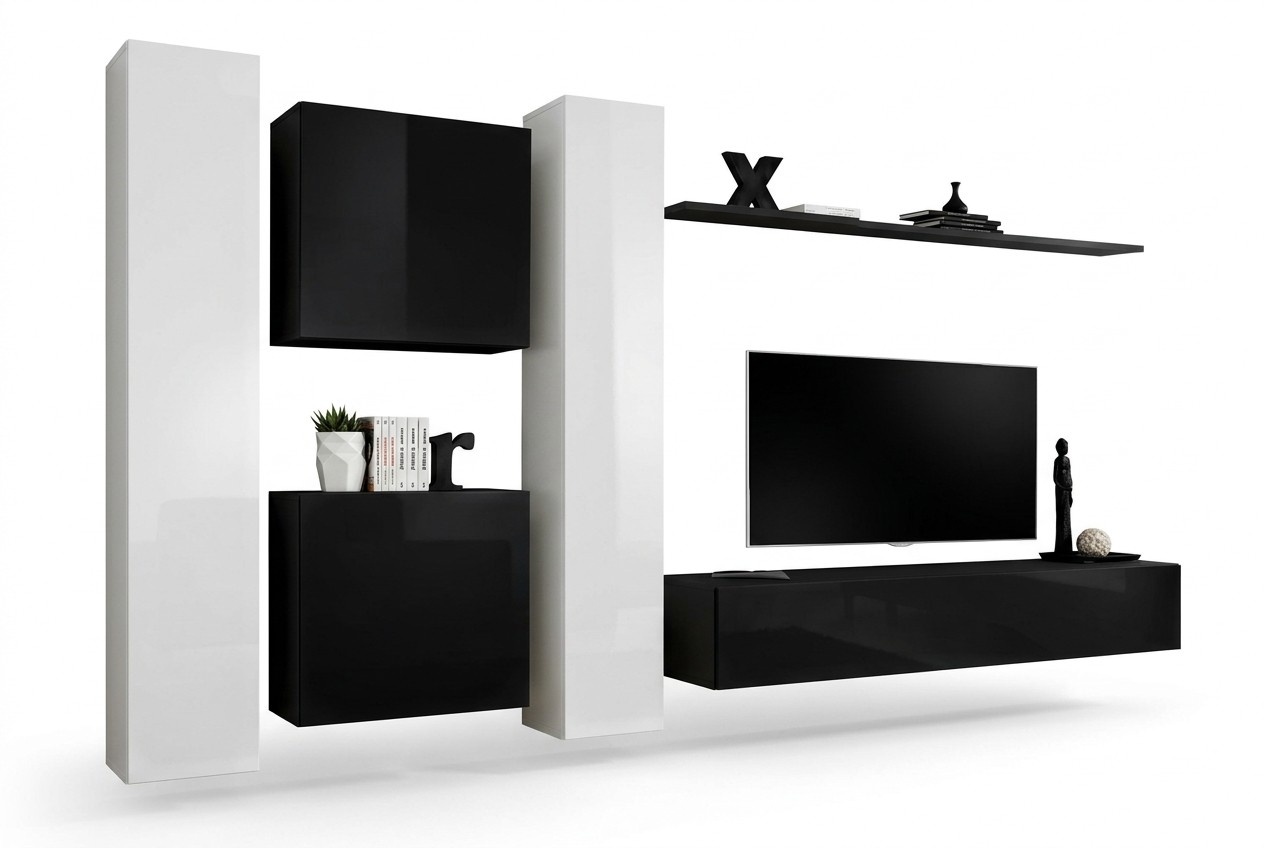 Wohnzimmer Wohnwand Set 4tlg Gruppe Garnitur Schrank 4tlg. Holz Möbel Regal