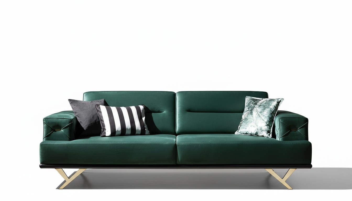Wohnzimmergarnitur Sofa Dreisitzer Beistelltisch GrÃ¼n EdelstahlmÃ¶bel Neu