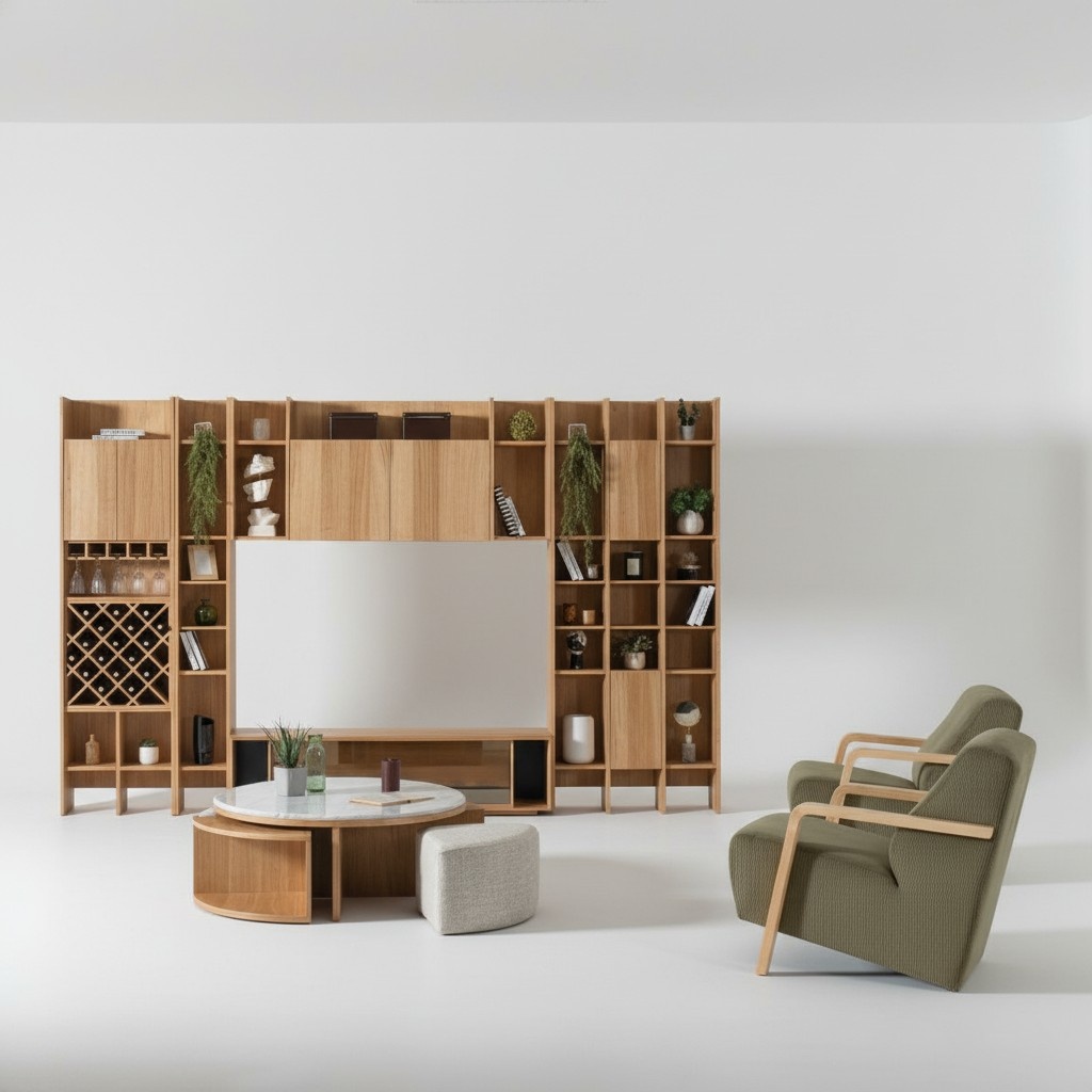 WohnzimmermÃ¶bel Set Designer Sessel 2x Wohnwand Couchtisch