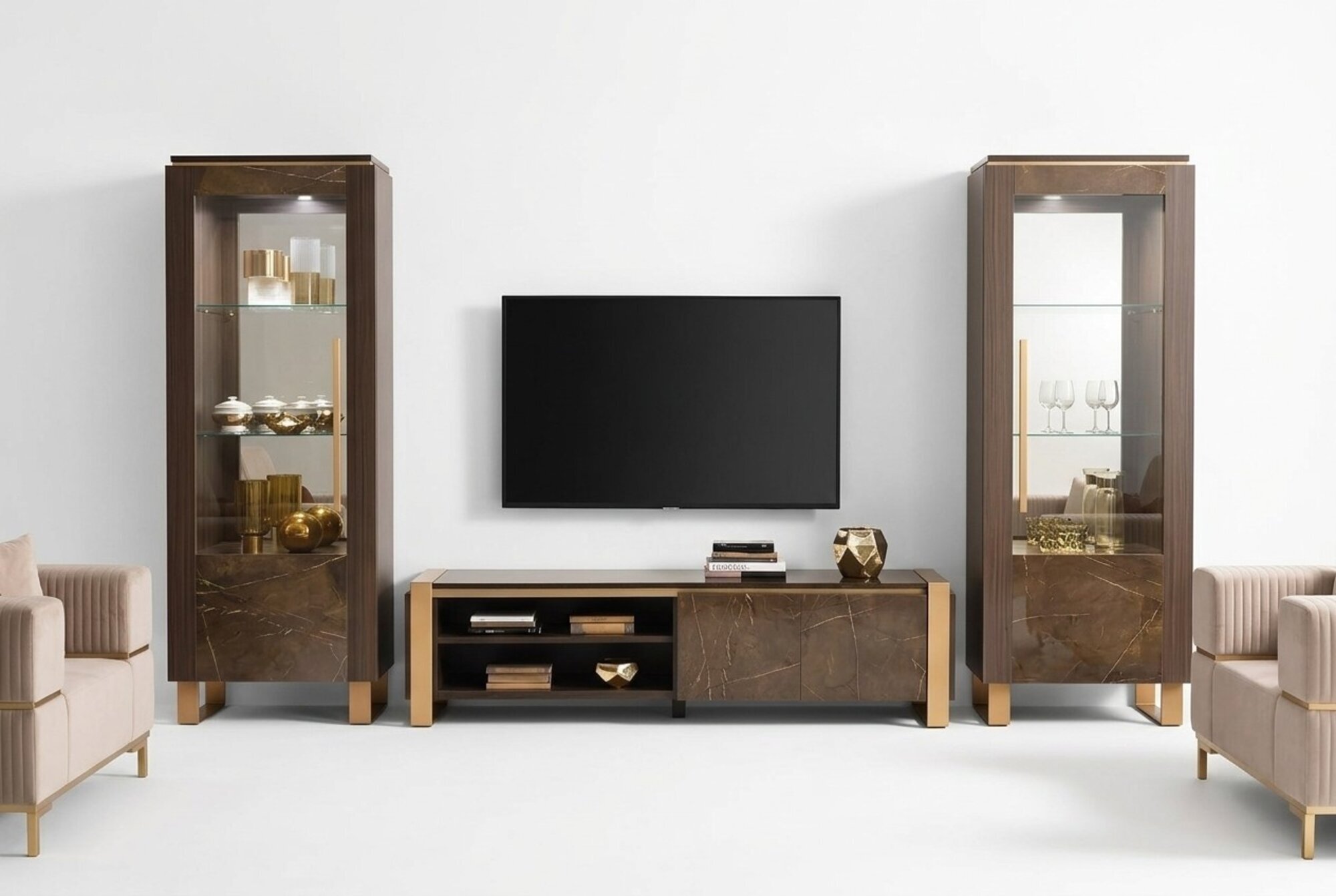 WohnzimmermÃ¶bel Set Designer Wohnzimmer Sideboard 2x Vitrine 3tlg.