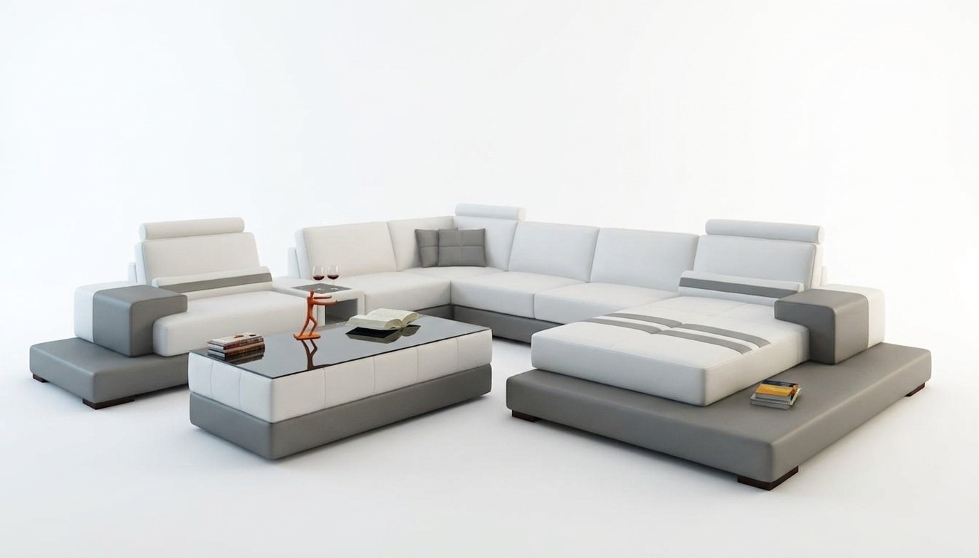 WunderschÃ¶ne XXL Leder Wohnlandschaft U Form Ecksofa Sofa Couch