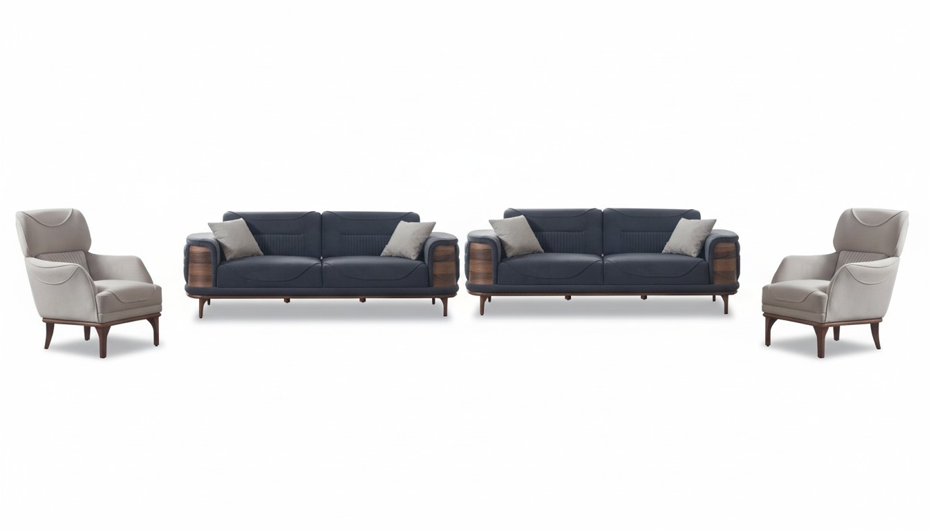 Zwei graue Sofas komplett mit 2 weiÃen Sesseln luxuriÃ¶se gepolsterte Sessel