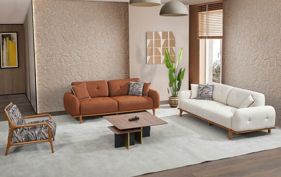 Couchgarnitur Dreisitzer Sessel Couch Braun Polstersofa Stoffsofa 3tlg