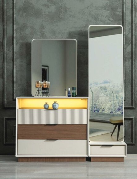 Schlafzimmer Designer Kommode Mit Spiegel LED Beleuchtung Holz MÃ¶bel