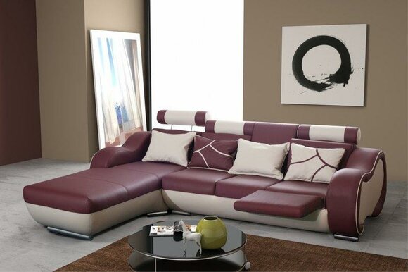 Ledersofa Sofa Couch mit FuÃstÃ¼tze & Barfunktion SOLINGEN II