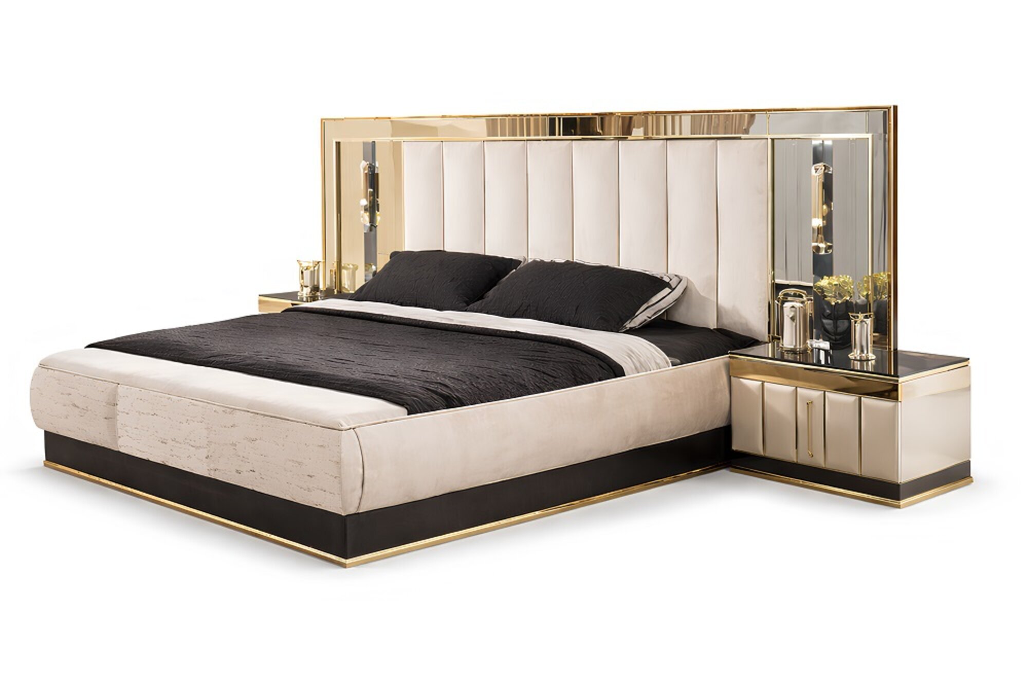 Bett 2 Nachttisch 3tlg Schlafzimm Luxus Designer MÃ¶bel Doppelbett Gold Sofort
