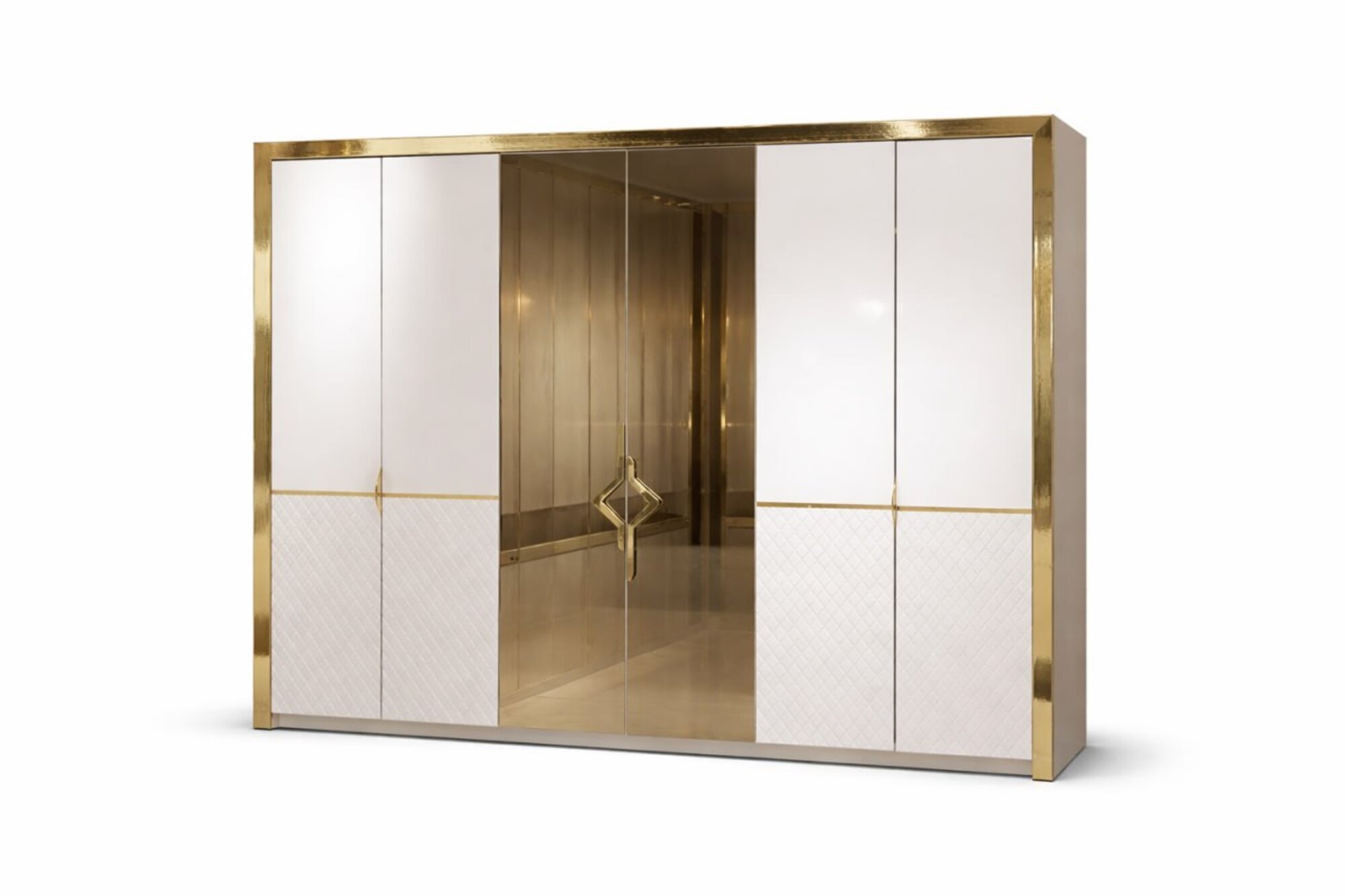 GroÃer Kleiderschrank WeiÃ-Gold mit SpiegeltÃ¼ren Sofort