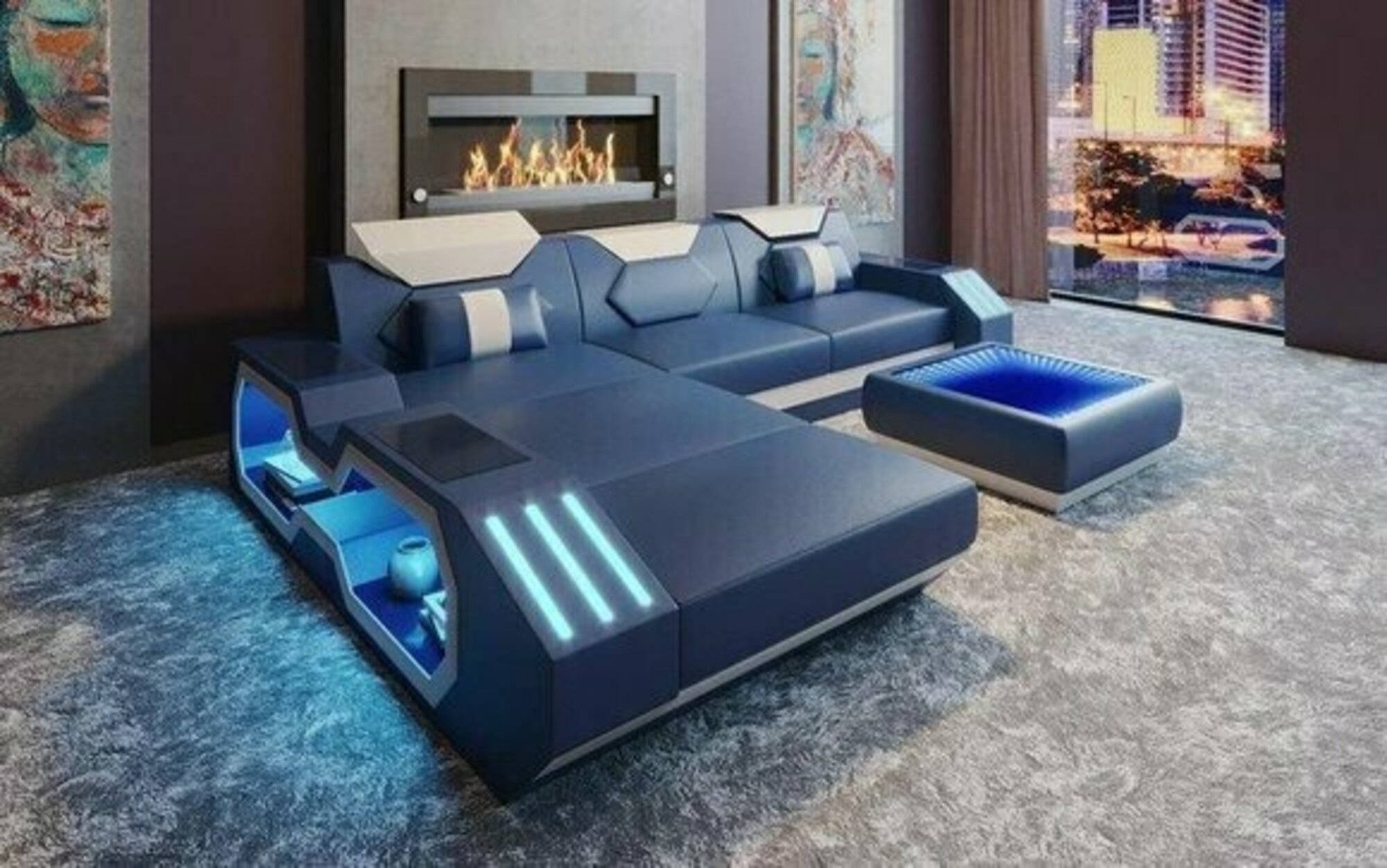 Design Sofa Couch Sitz Leder Polster Garnitur Wohnlandschaft Ecksofa