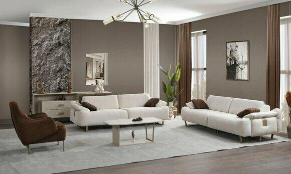 WeiÃe Moderne Couchgarnitur Stoffsofa Designer Sessel Polster MÃ¶bel 3tlg