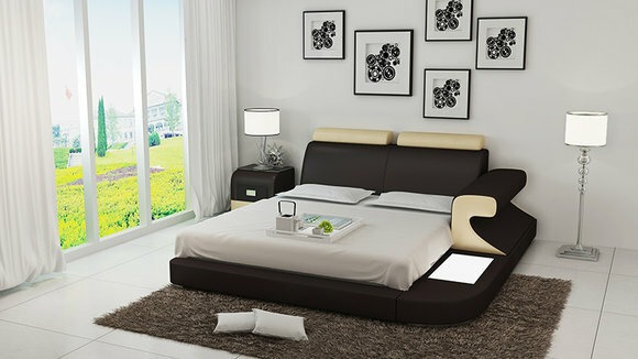 Luxus Bett + Beleuchtung Lederbett Betten Sofa Big Ehe Polster 140/160/180 Neu