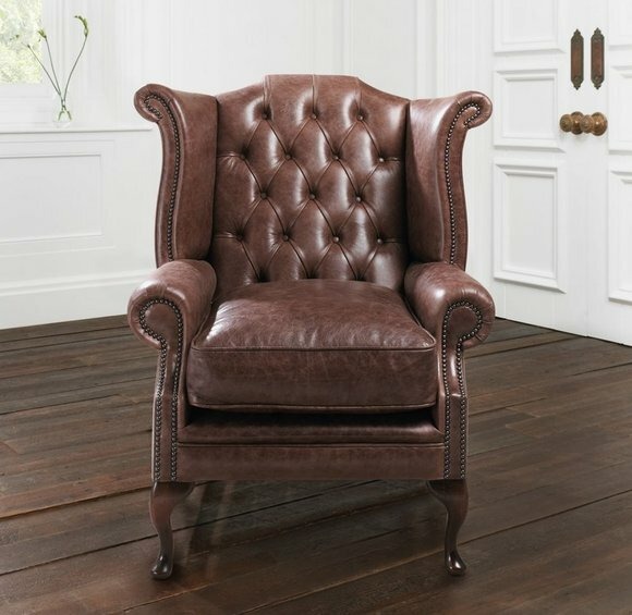 Chesterfield Sessel 1 Sitzer Polster 100 % Vollleder Braun Ohrensessel Sofa