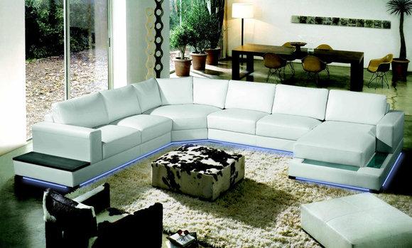 GroÃe Ledersofa Couch Sitz Polster Eck Garnitur Wohnlandschaft 2263 mit Beleuchtung