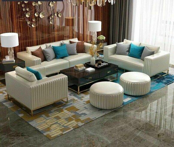 Designer Sofa 3 Sitzer Couch Edelstahl Metall Garnitur in Schwarz Leder SOFORT