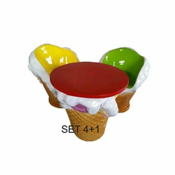 Ice Cream Möbel Tisch 4 Stühle Eisdiele Ess Garnitur Lehnstuhl Tische 5er