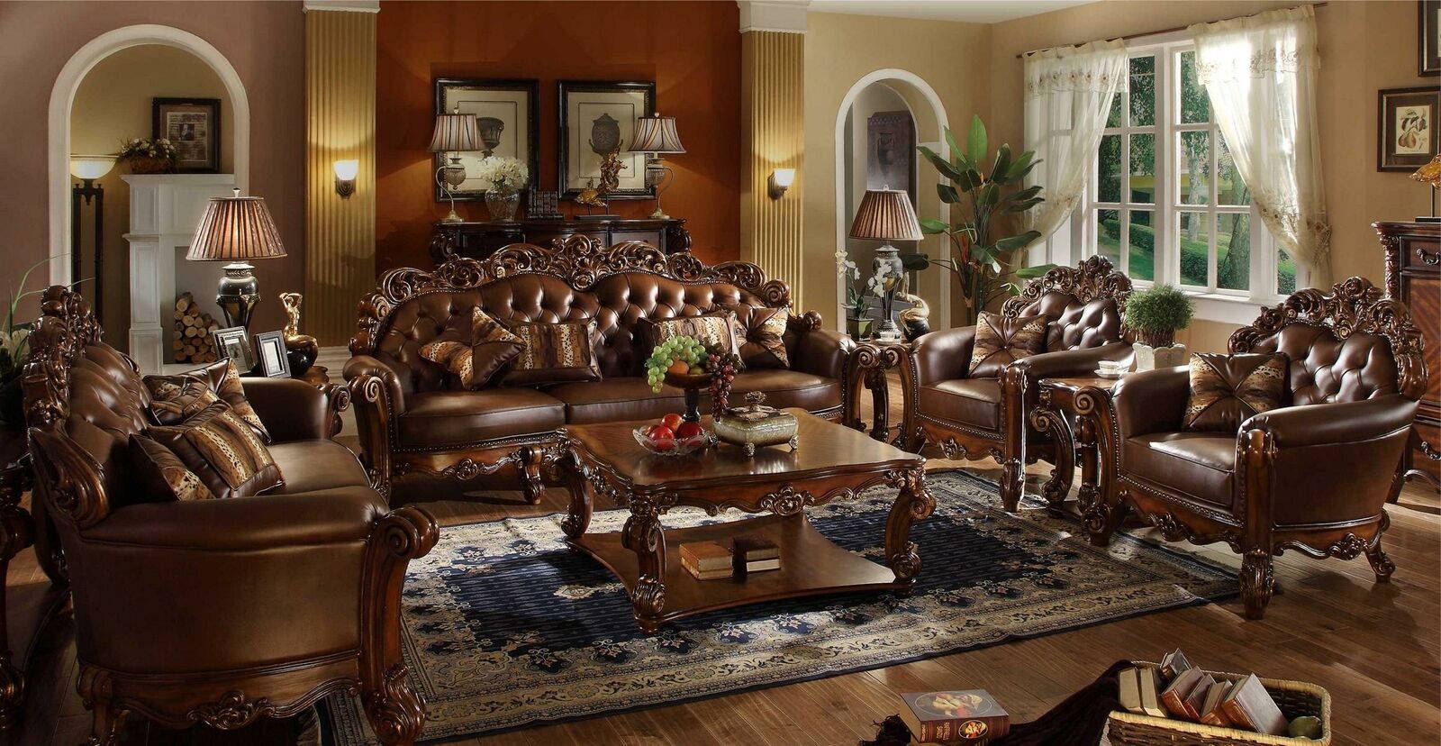 Ledersofa Sofagarnitur Set Garnitur Gruppe Couch Chesterfield Sofa Barock