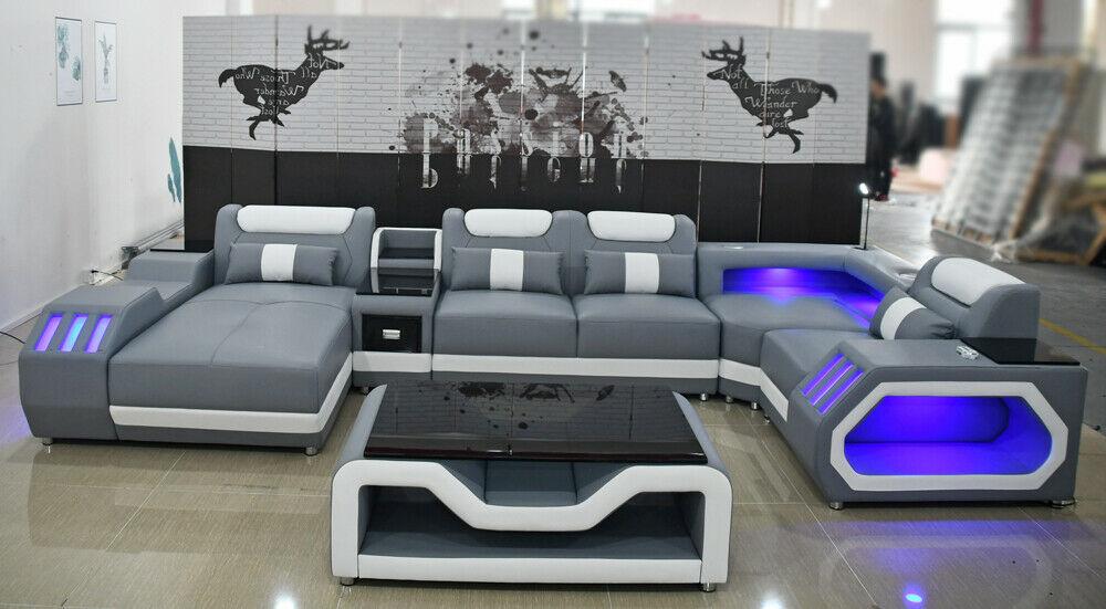 Ledersofa Sofa Modernes Polster Leder Wohnlandschaft Design Ecksofa Couch Textil