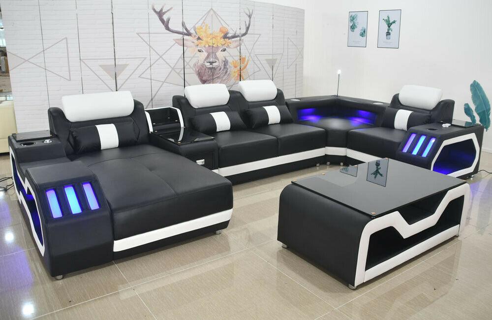 Ledersofa Sofa + couchtisch Polster Leder Design Ecksofa Couch Wohnlandschaft