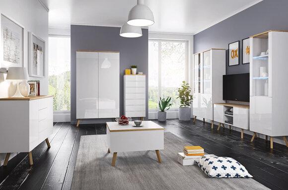 Hochglanz Wohnwand Schrankwand Wohnzimmer Deko Schrank Vitrine Sideboard