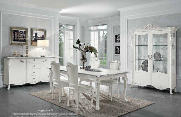 Esszimmer Set Esstisch 4x StÃ¼hle Kommode Vitrine Gruppe Garnitur WeiÃ Neu 7tlg.