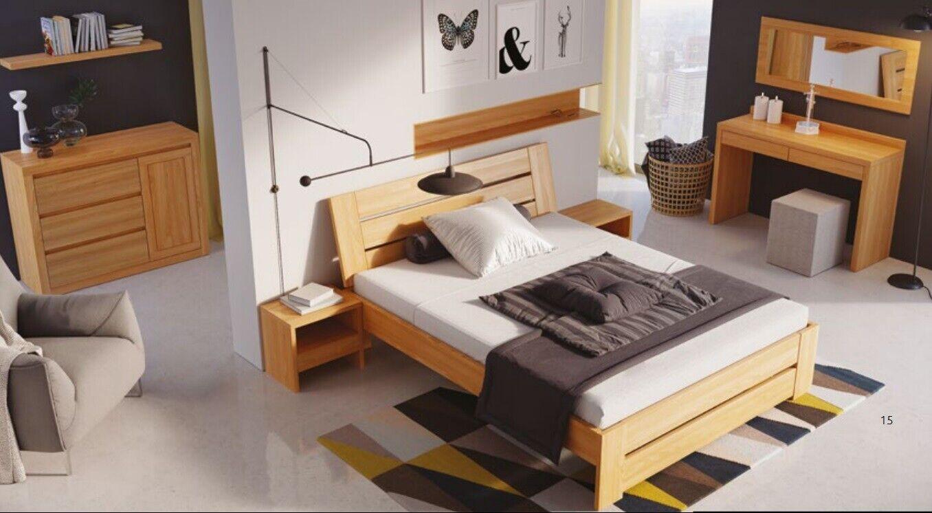 Schlafzimmer Set 5tlg. Bett 2x Nachttisch+Shminktisch Spiegel Vollholz MÃ¶bel Neu