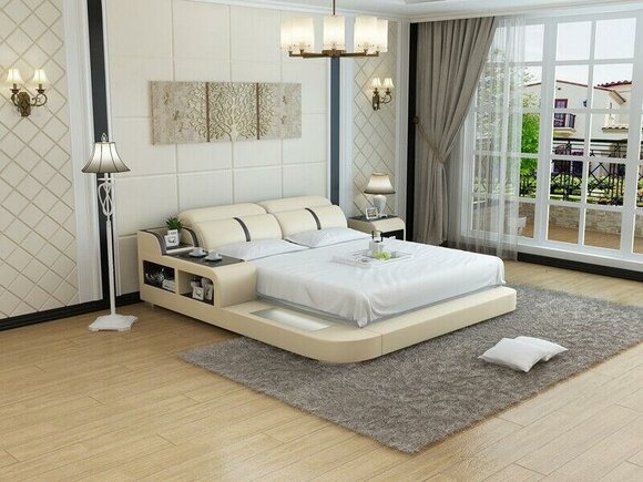 Leder Bett mit USB,Luxus Polster Betten Doppel Modernes Ehe 140/160/180 LB8821