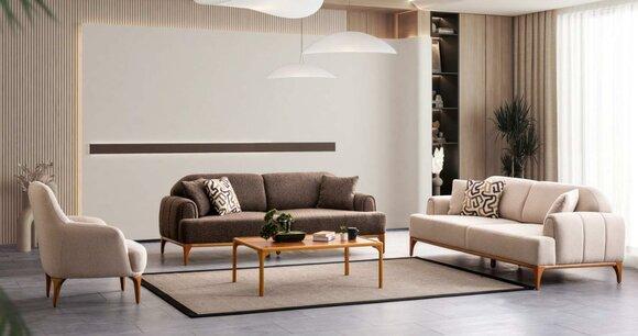 Moderne Beige Sofagarnitur 3+3+1 Sitzer Wohnzimmer MÃ¶bel Luxus Set Sofa