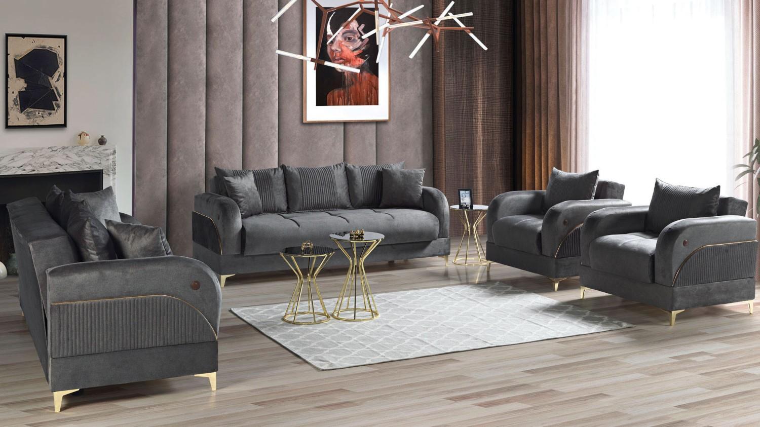 Sofagarnitur 3+2+1+1 Sitzer MÃ¶bel Luxus Set Sofagarnitur Modern Grau 4tlg